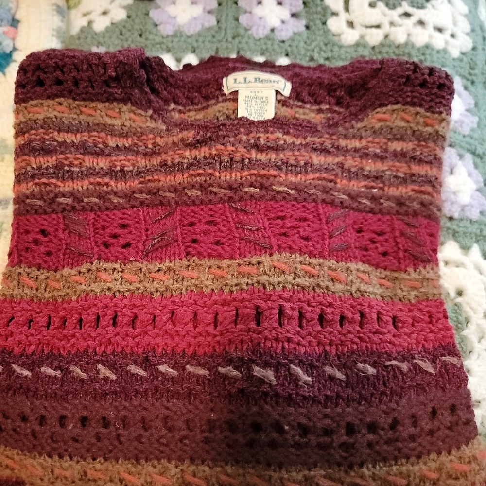L.L. Bean Vintage Multicolor Blend Crochet Sweater Size L - Picture 5 of 8